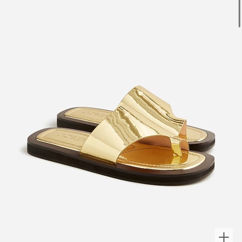 Used Toe-Ring Slide Sandals In Metallic Leather